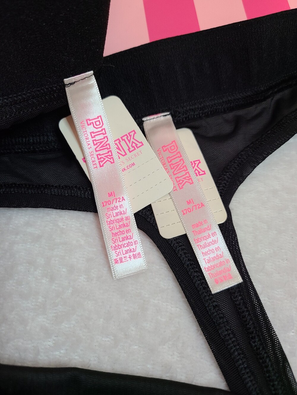 Retired VS PINK 2pk Soft Velvet Logo Band Full Cut Thong Panties Size M - Picture 4 of 5
